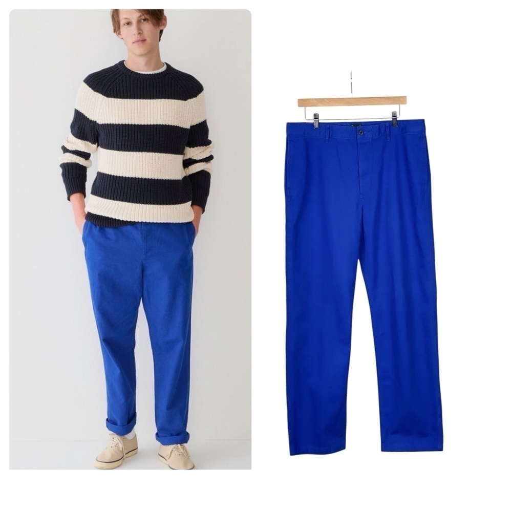 J Crew Mens Utility Worker Pants 34x 42 Regal Blue Cotton Hemp Relaxed Fit